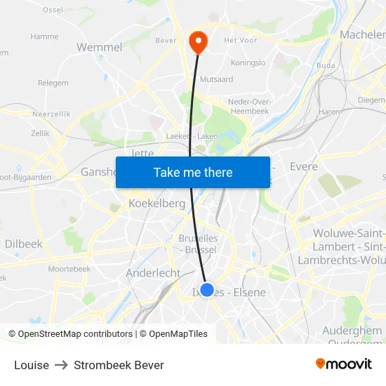 Louise to Strombeek Bever map