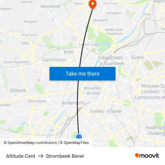 Altitude Cent to Strombeek Bever map