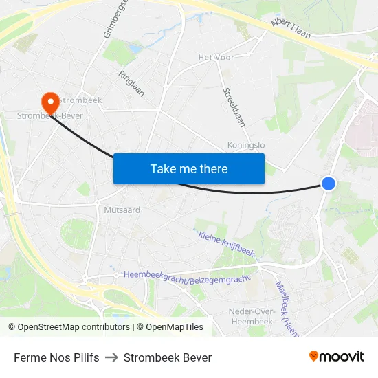 Ferme Nos Pilifs to Strombeek Bever map