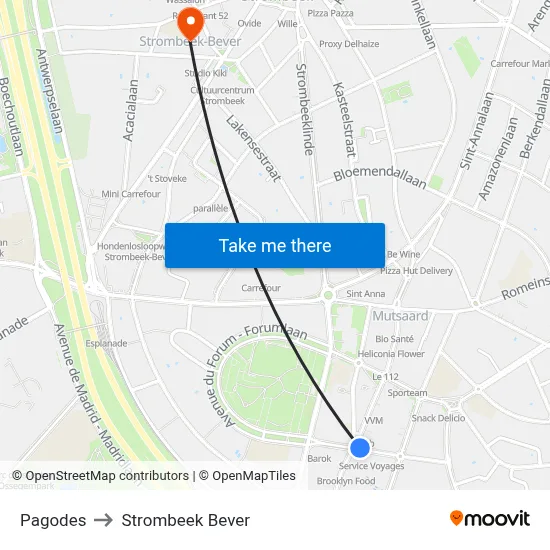 Pagodes to Strombeek Bever map