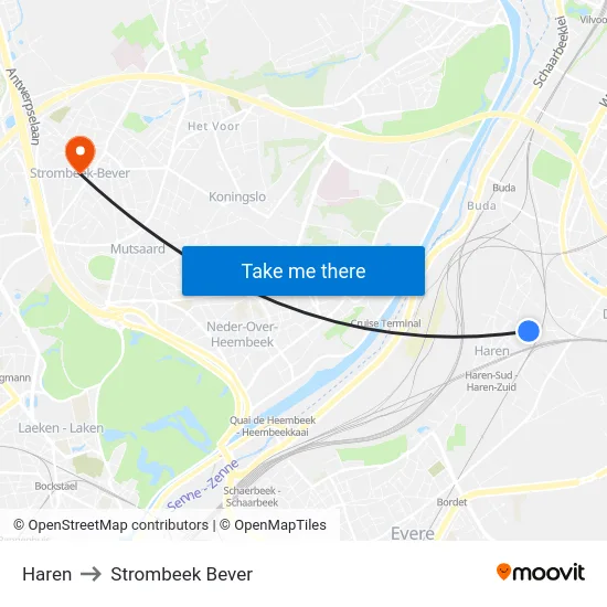 Haren to Strombeek Bever map