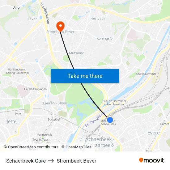 Schaerbeek Gare to Strombeek Bever map