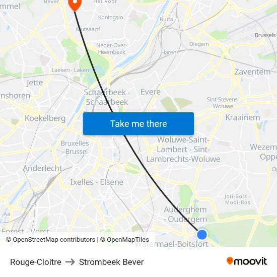 Rouge-Cloitre to Strombeek Bever map