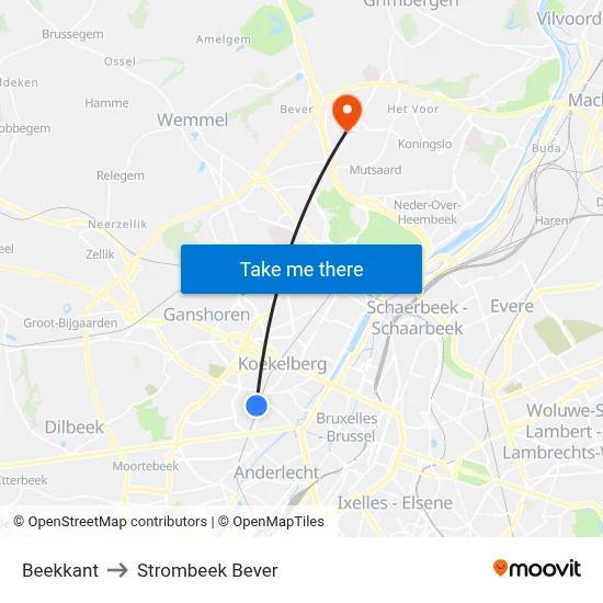 Beekkant to Strombeek Bever map