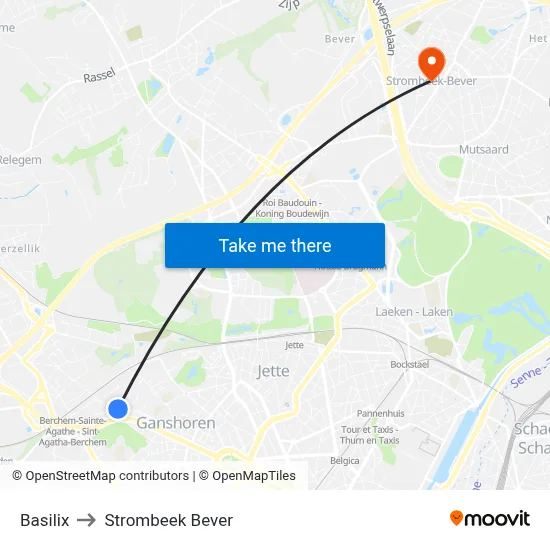 Basilix to Strombeek Bever map