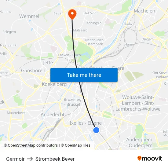 Germoir to Strombeek Bever map