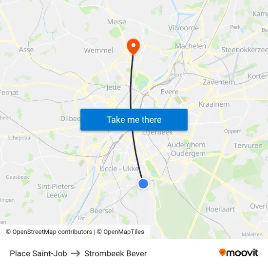 Place Saint-Job to Strombeek Bever map