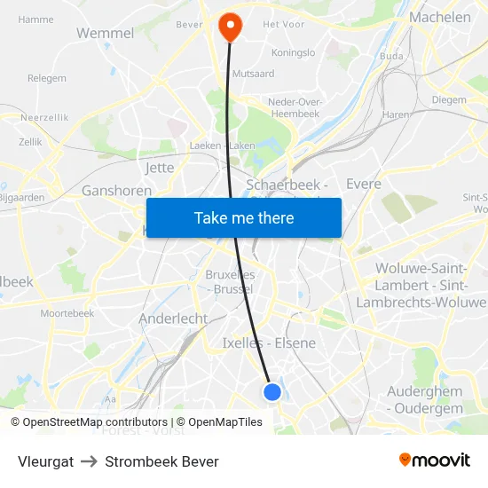 Vleurgat to Strombeek Bever map