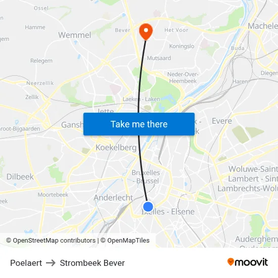 Poelaert to Strombeek Bever map