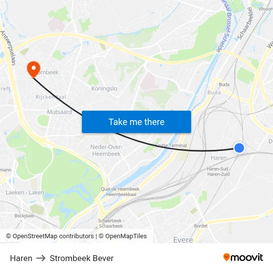 Haren to Strombeek Bever map