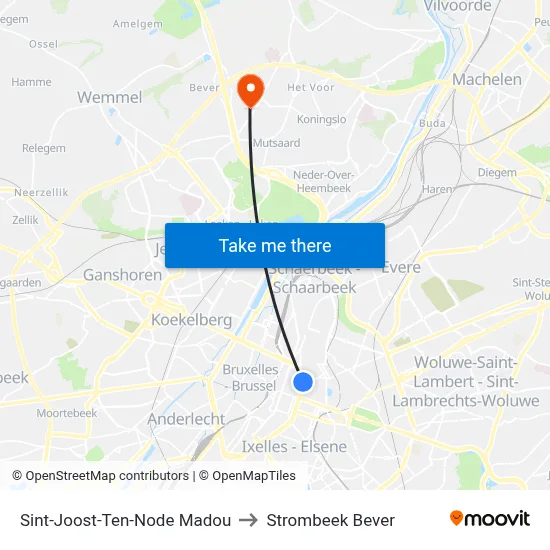 Sint-Joost-Ten-Node Madou to Strombeek Bever map
