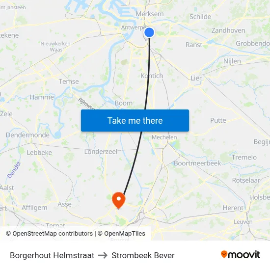 Borgerhout Helmstraat to Strombeek Bever map