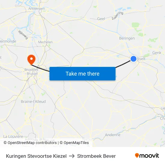 Kuringen Stevoortse Kiezel to Strombeek Bever map