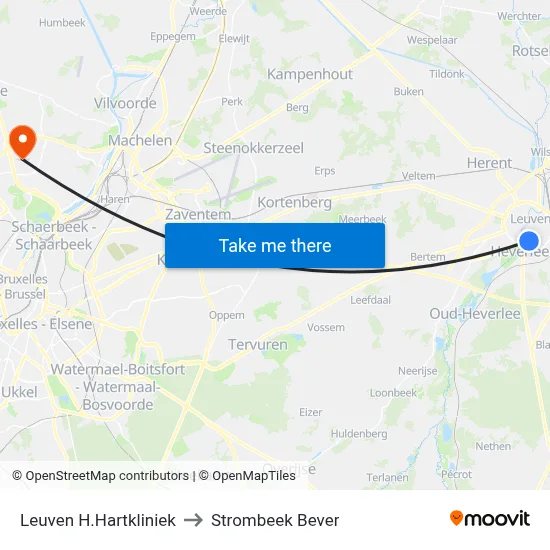 Leuven H.Hartkliniek to Strombeek Bever map