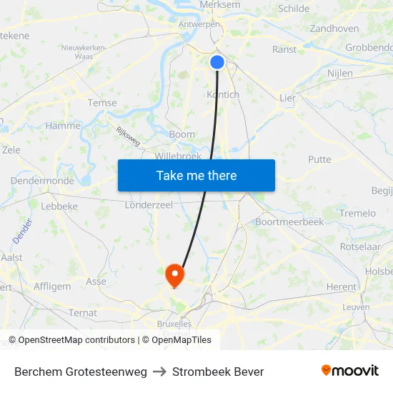 Berchem Grotesteenweg to Strombeek Bever map