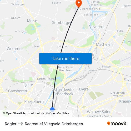 Rogier to Recreatief Vliegveld Grimbergen map