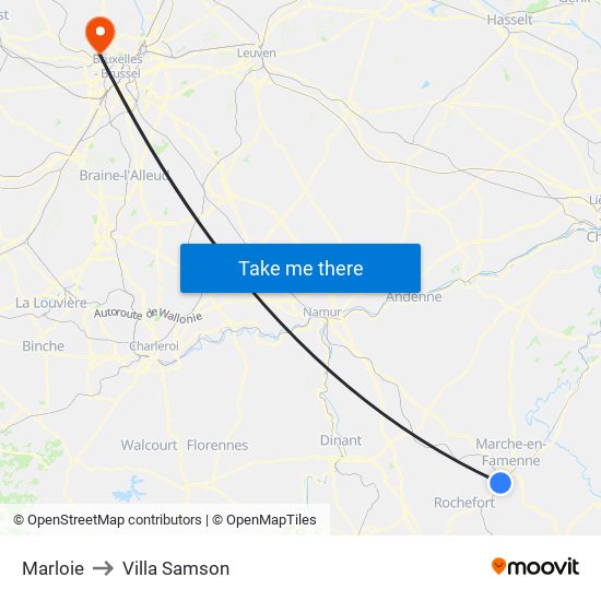 Marloie to Villa Samson map