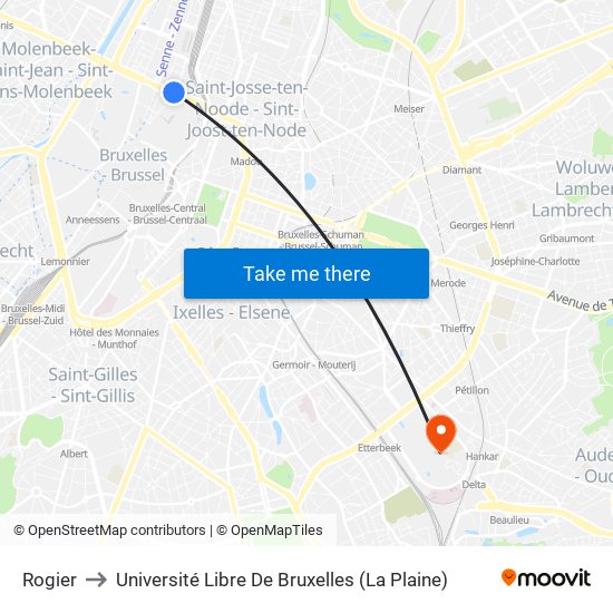 Rogier to Université Libre De Bruxelles (La Plaine) map