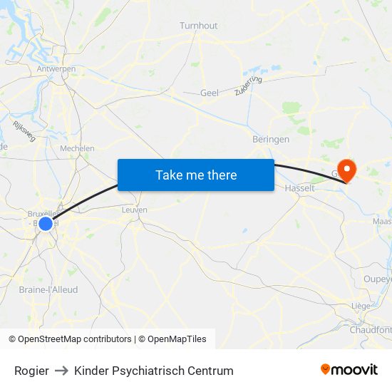 Rogier to Kinder Psychiatrisch Centrum map
