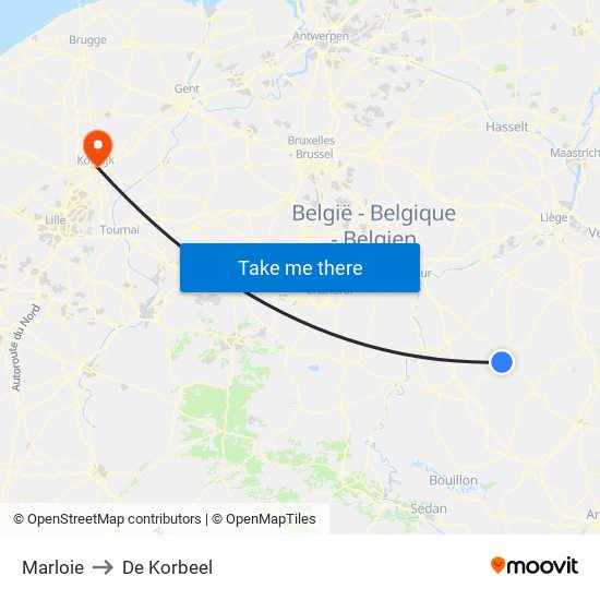 Marloie to De Korbeel map