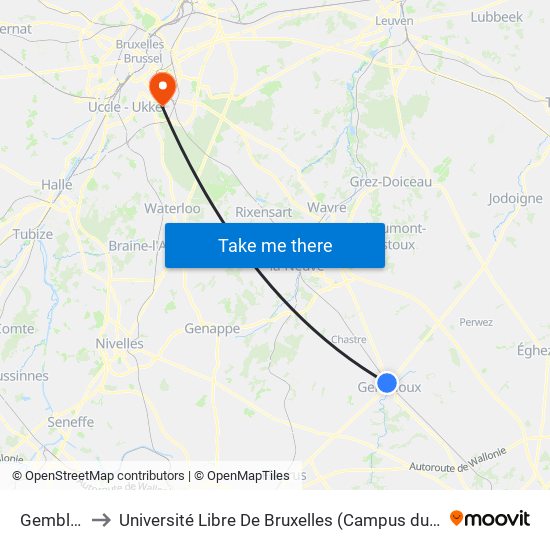 Gembloux to Université Libre De Bruxelles (Campus du Solbosch) map