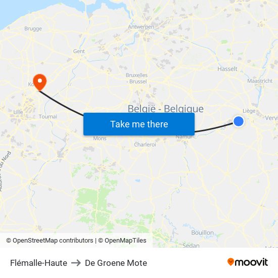 Flémalle-Haute to De Groene Mote map