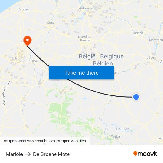 Marloie to De Groene Mote map
