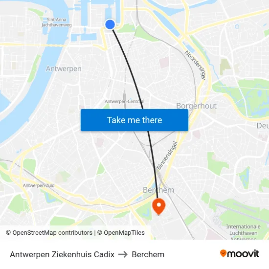 Antwerpen Ziekenhuis Cadix to Berchem map