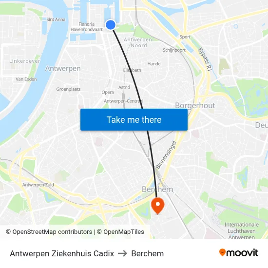 Antwerpen Ziekenhuis Cadix to Berchem map