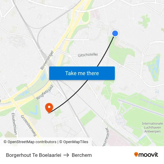 Borgerhout Te Boelaarlei to Berchem map
