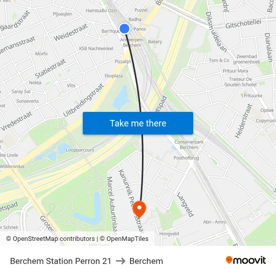 Berchem Station Perron 21 to Berchem map