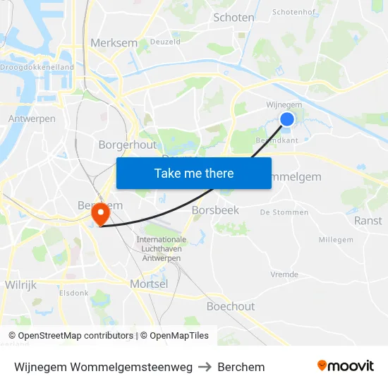 Wijnegem Wommelgemsteenweg to Berchem map