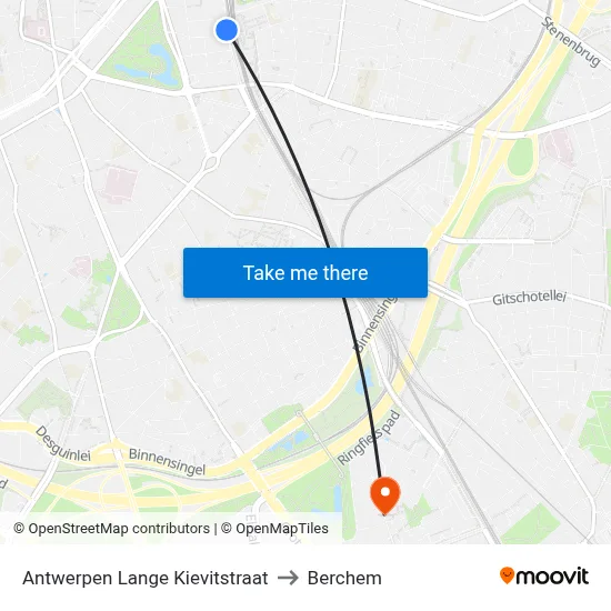 Antwerpen Lange Kievitstraat to Berchem map