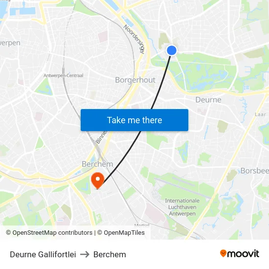 Deurne Gallifortlei to Berchem map