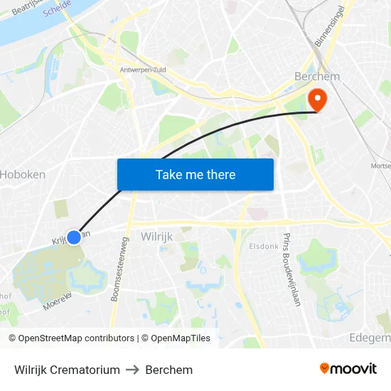 Wilrijk Crematorium to Berchem map