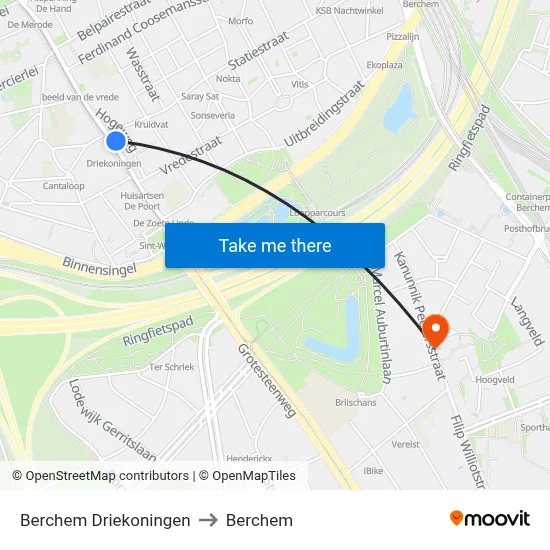 Berchem Driekoningen to Berchem map