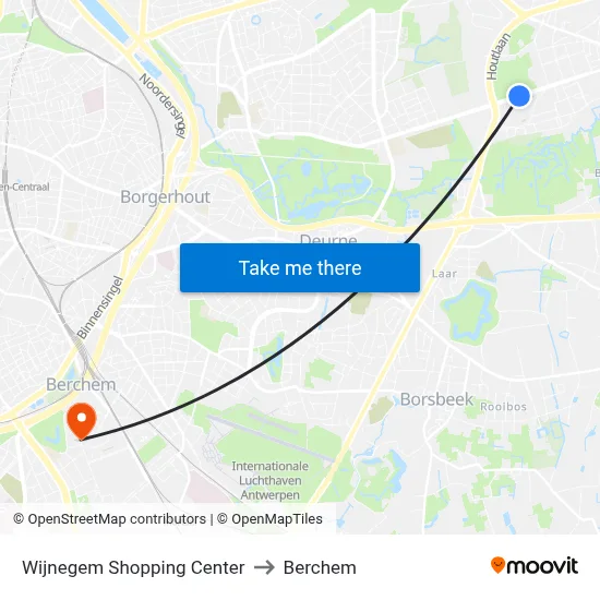 Wijnegem Shopping Center to Berchem map