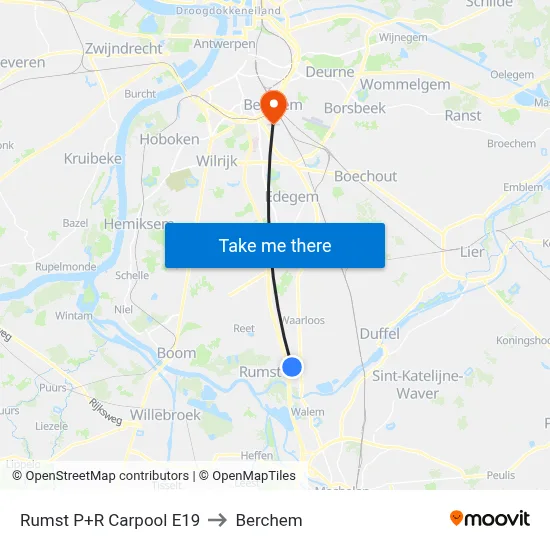Rumst Park & Ride Carpool E19 to Berchem map