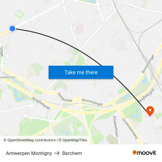 Antwerpen Montigny to Berchem map
