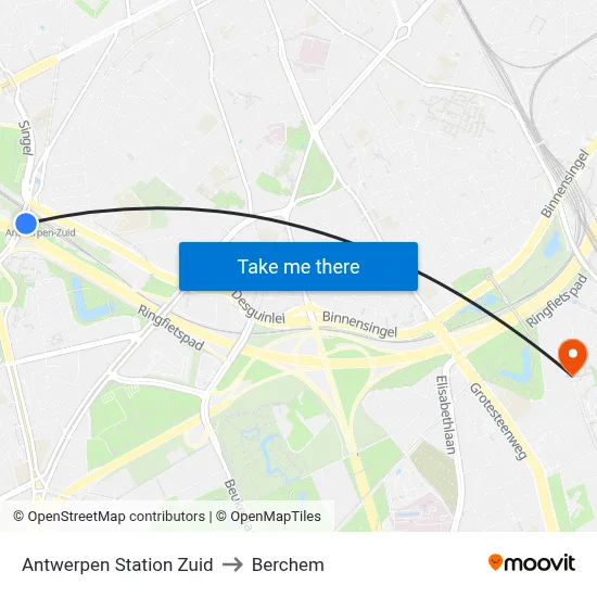 Antwerpen Station Zuid to Berchem map