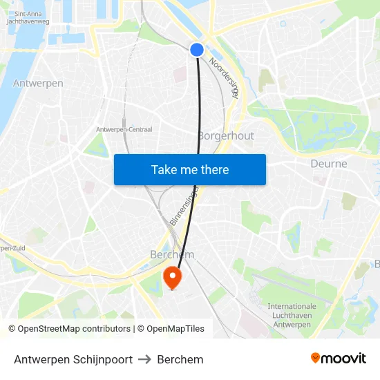 Antwerpen Schijnpoort to Berchem map