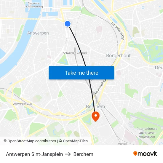 Antwerpen Sint-Jansplein to Berchem map