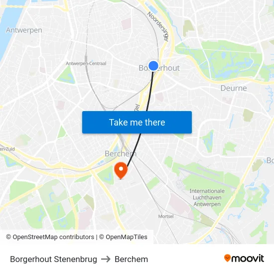 Borgerhout Stenenbrug to Berchem map