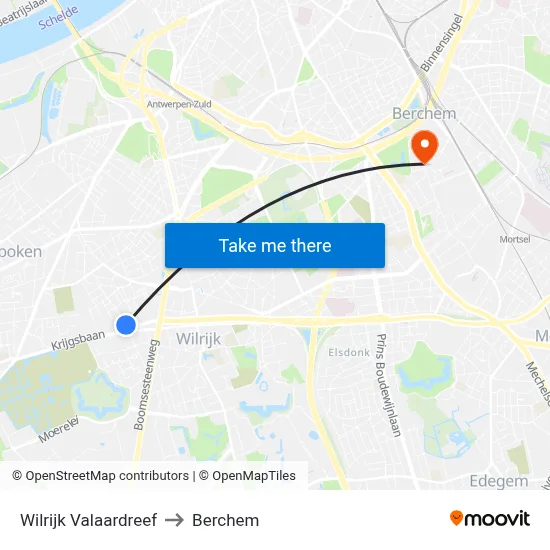 Wilrijk Valaardreef to Berchem map