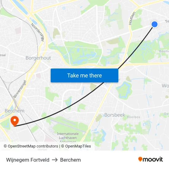 Wijnegem Fortveld to Berchem map