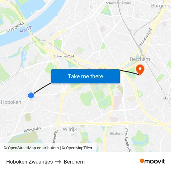 Hoboken Zwaantjes to Berchem map