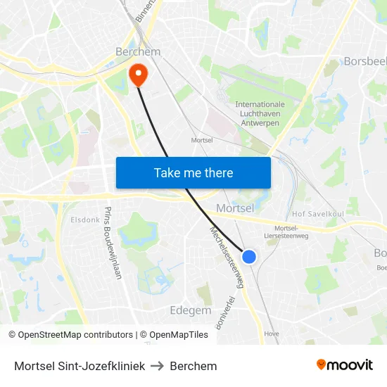 Mortsel Sint-Jozefkliniek to Berchem map