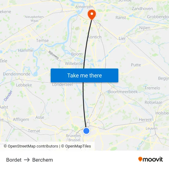 Bordet to Berchem map