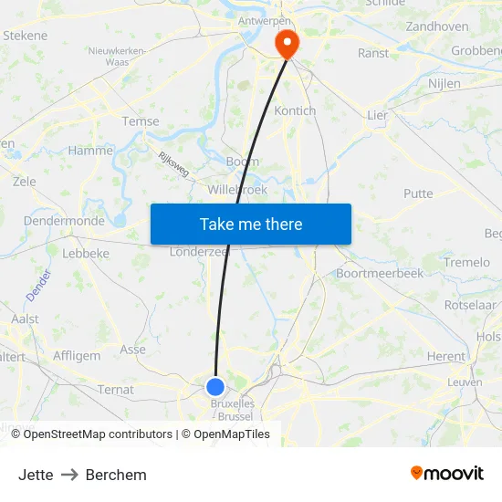 Jette to Berchem map