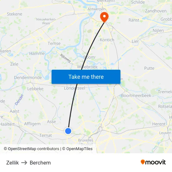 Zellik to Berchem map